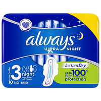 Always Ultra Night Size 3 Sanitary Towels Wings 10pcs