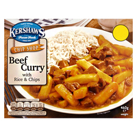 Kershaws Chip Shop Beef Curry With Rice & Chips